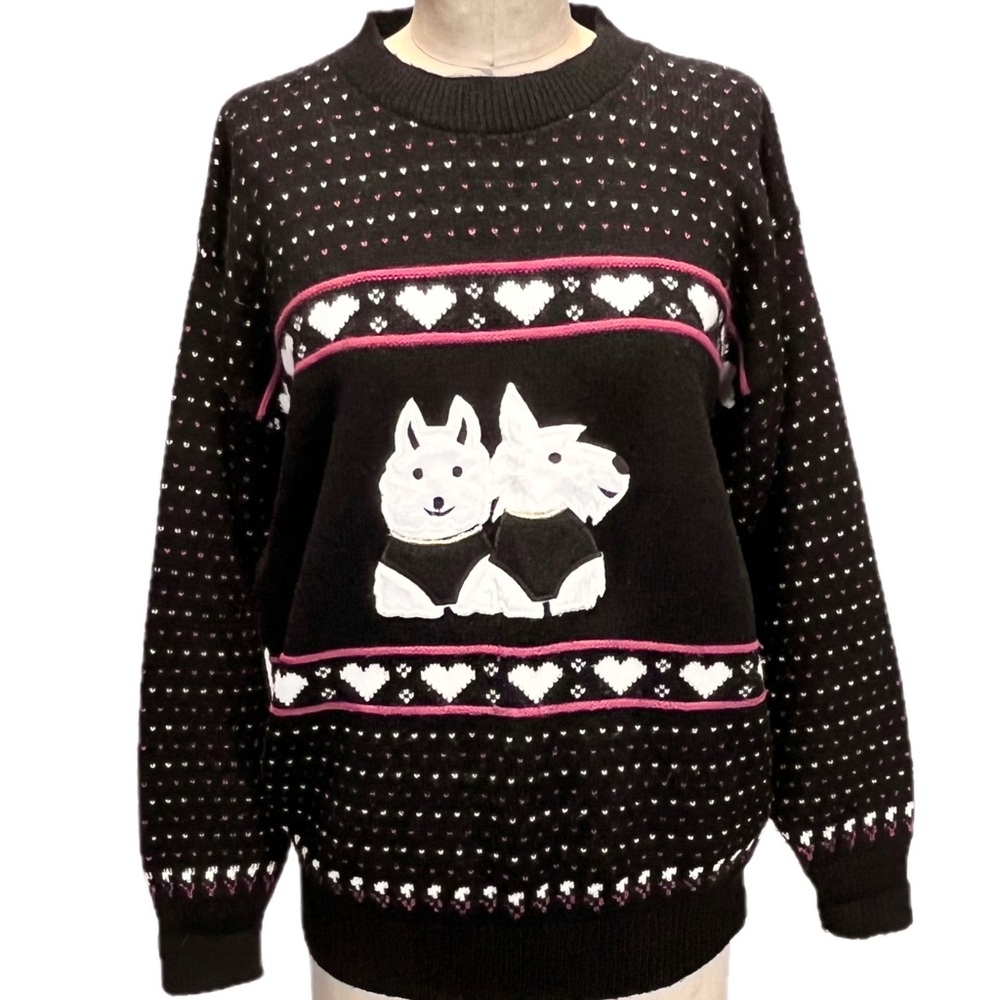 VINTAGE 80s Scottie dog terrier knit sweater pet lover Westie‎ west highland - Picture 5 of 14